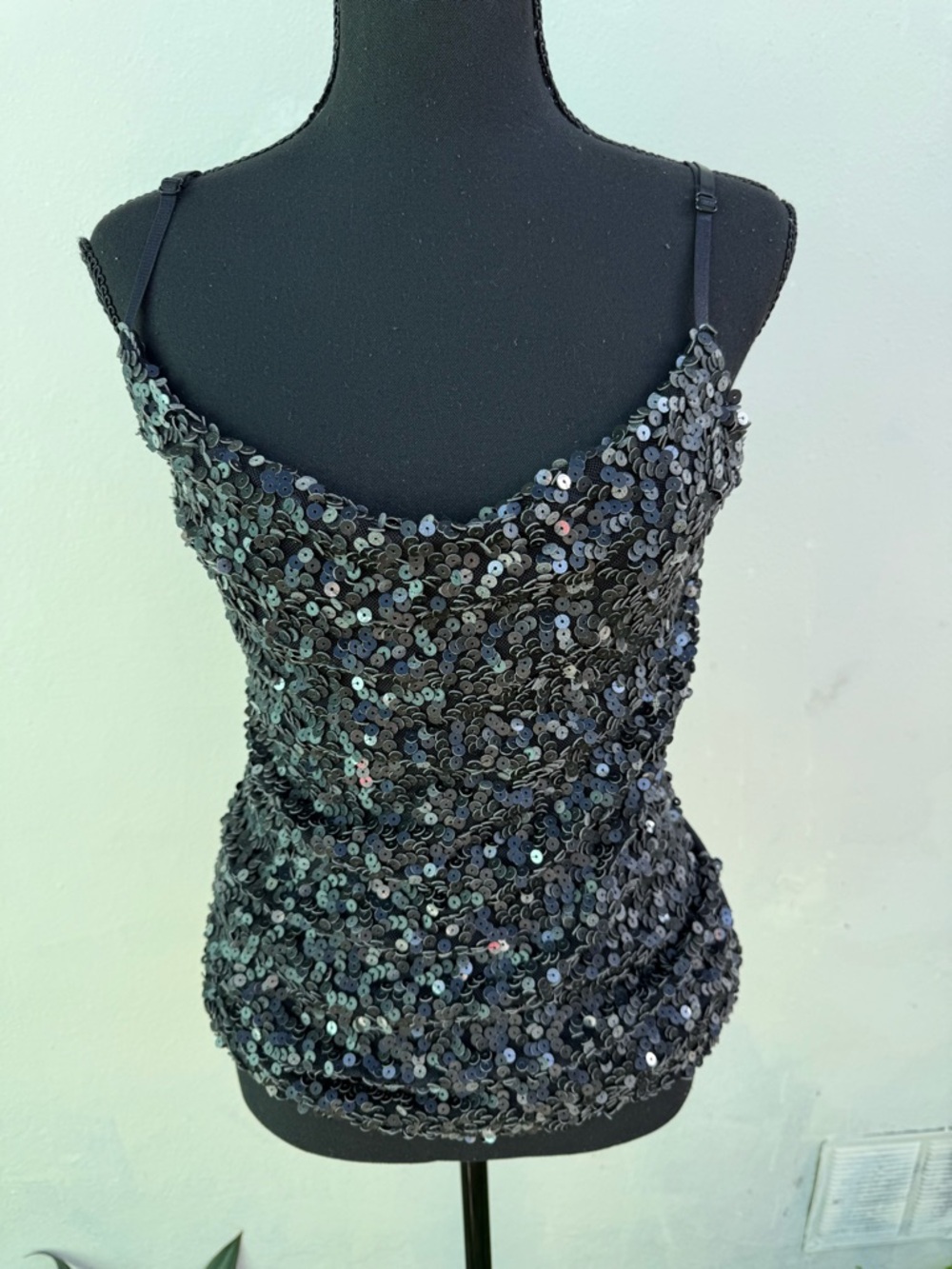 Women's Black Sequin Spaghetti Strap Camisole